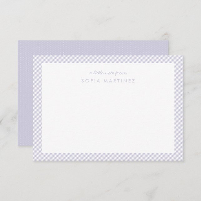 Gingham purple personalised children's stationery (Front/Back)