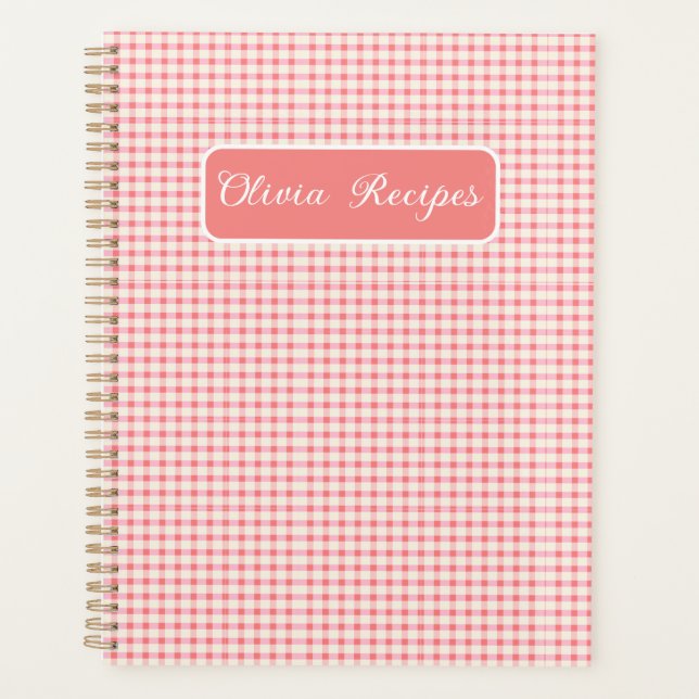Gingham Recipes Blush Pink Check Cute Feminine Planner (Front)