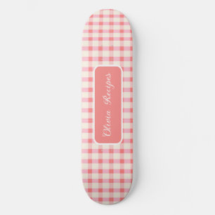 Gingham Recipes Blush Pink Check Cute Feminine Skateboard
