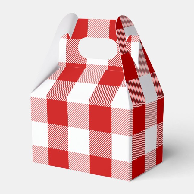 Gingham Red And White Checks Plaid Party Wedding Favour Box (Back Side)