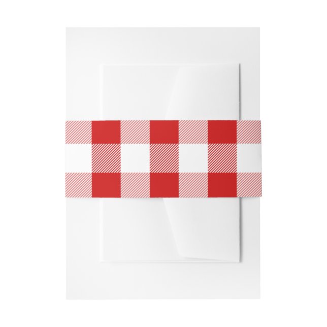 Gingham Red And White Checks Plaid Wedding Invitation Belly Band (Front Example)