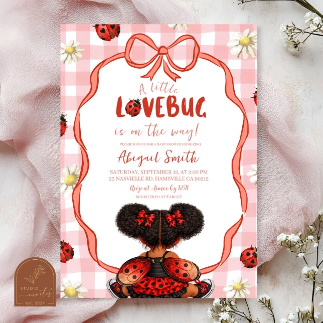  Gingham Red Ladybug Baby Shower Invitation (Creator Uploaded)