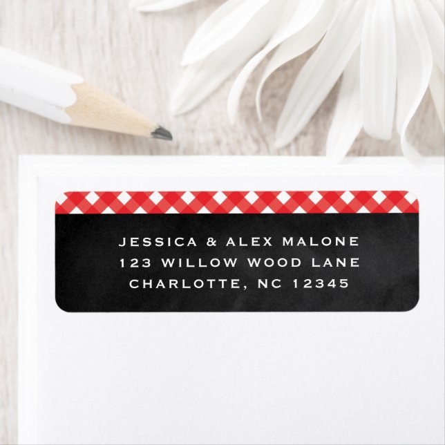 Gingham red rustic check pattern return address (Insitu)