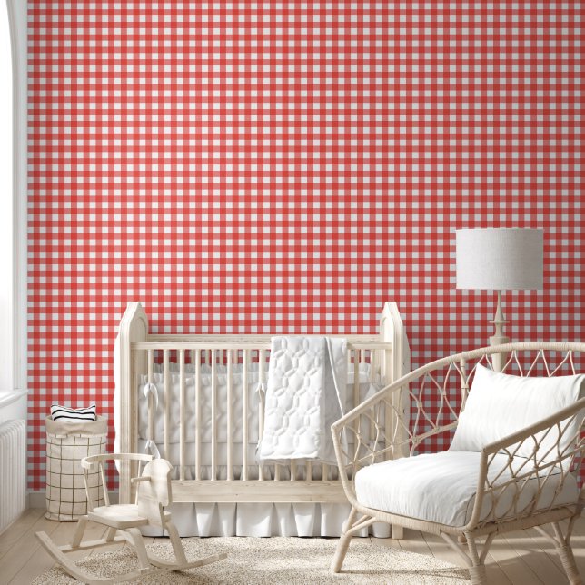 Gingham Red White Wallpaper (Kids)