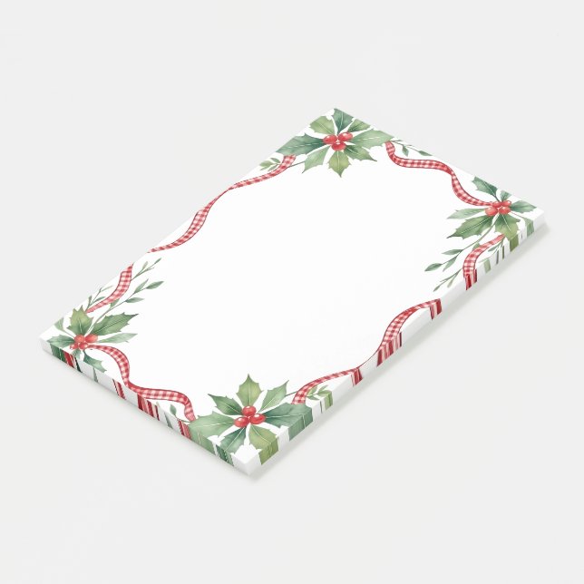 Gingham Ribbon Frame with Holly Post-it Notes (Angled)