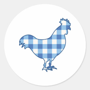 Gingham Rooster Classic Round Sticker