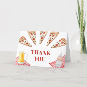 Gingham Rustic Modern Pizza Beers Baby Shower Thank You Card