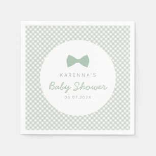 Gingham sage green bow tie baby shower napkin