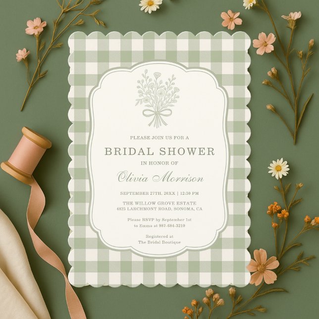 Gingham Sage Green Bridal Shower Invitation (Creator Uploaded)