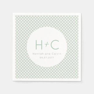 Gingham sage green initials wedding rehearsal napkin