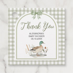 Gingham Sage Green Mallard Duck Baby Shower Favour Tags