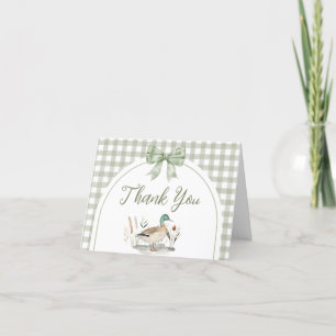 Gingham Sage Green Mallard Duck Baby Shower  Thank You Card