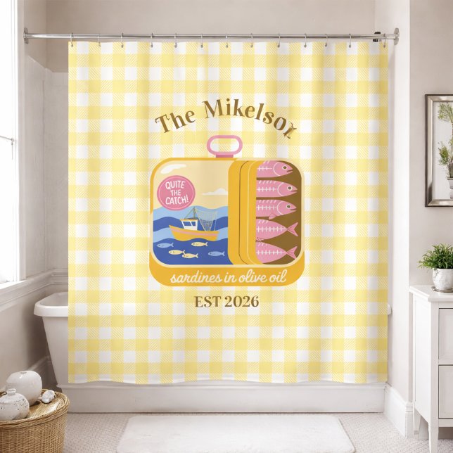 Gingham Sardines Custom Family Name Shower Curtain (Creator Uploaded)