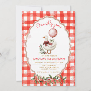 Gingham Silly Goose 1st Birthday Winter Christmas  Invitation