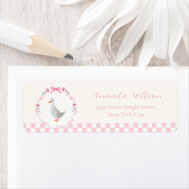 Gingham Silly Goose Baby Shower Return Address (Insitu)
