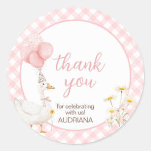 Gingham Silly Goose Birthday Party Classic Round Sticker