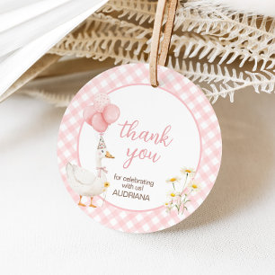 Gingham Silly Goose Birthday Party Round Favour Tags