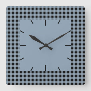 Gingham Slate and Black Square Wall Clock