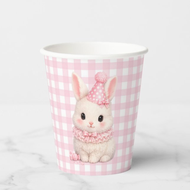 Gingham Some Bunny Is Having a Birthday Paper Cups (Front)