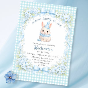 Gingham Some Bunny Is One Birthday Personalized Invitation
