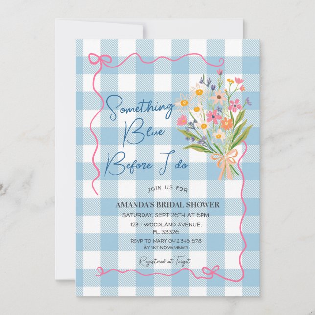 Gingham Something Blue Before I Do Bridal Shower Invitation (Front)