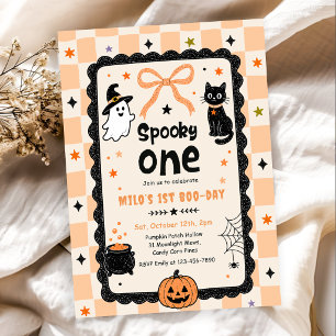 Gingham Spooky One Halloween Birthday Party Invitation