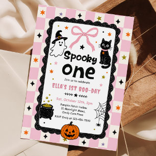 Gingham Spooky One Halloween Birthday Party Invitation