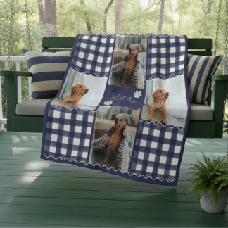 Gingham Squiggle Pet Four Photo Grid Fleece Blanket