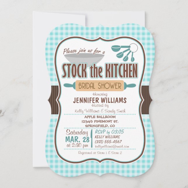 Gingham Stock the Kitchen Bridal Shower Invitation (Front)