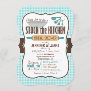 Gingham Stock the Kitchen Bridal Shower Invitation