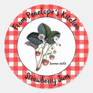 Gingham Strawberry Jam Sticker Label Your Kitchen