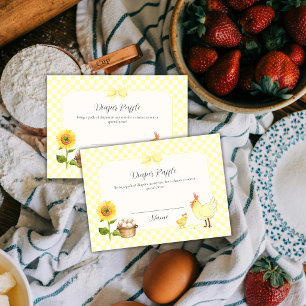 Gingham Sunflower Chick Diaper Raffle Baby Shower Enclosure Card