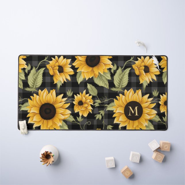 Gingham Sunflowers Pattern Desk Mat (Kids Table)
