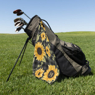Gingham Sunflowers Pattern Golf Towel
