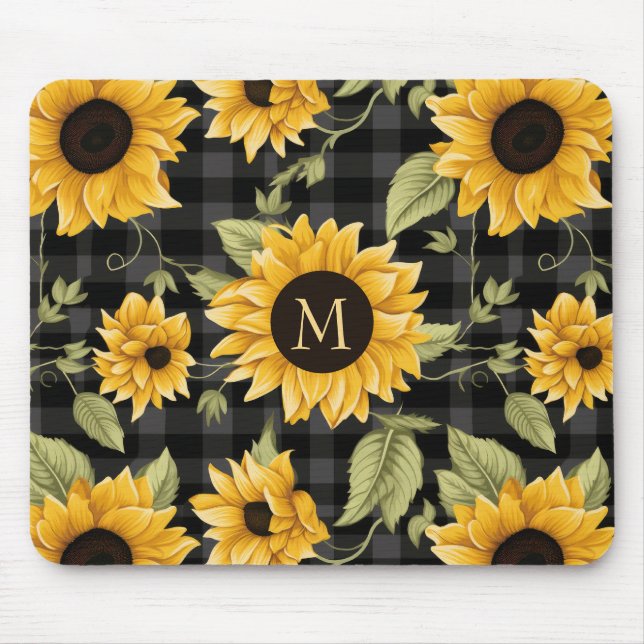 Gingham Sunflowers Pattern Mouse Mat (Front)