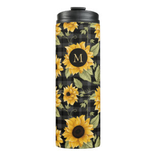 Gingham Sunflowers Pattern Thermal Tumbler