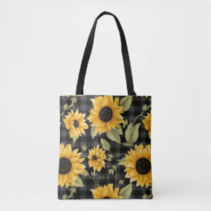 Gingham Sunflowers Pattern  Tote Bag