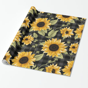 Gingham Sunflowers Pattern Wrapping Paper
