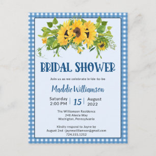 Gingham Sunflowers Rustic Bridal Shower Invitation