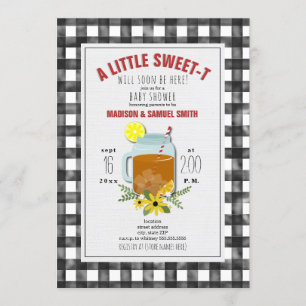 Gingham Sweet Tea Floral Baby Shower Invitation