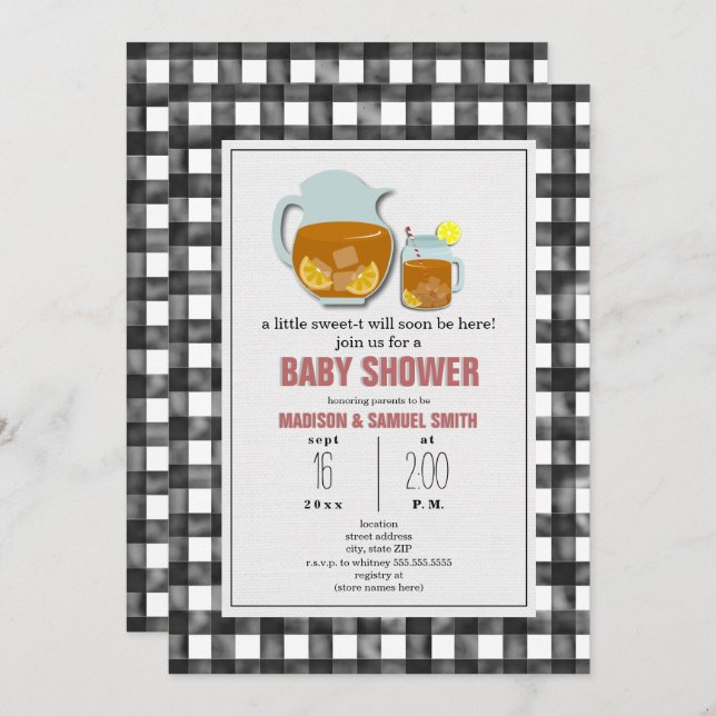 Gingham Sweet Tea Lemons Neutral Baby Shower Invitation (Front/Back)