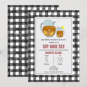 Gingham Sweet Tea Sip & See Baby Invitation