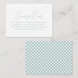 Gingham teal simple cute books for baby shower enclosure card