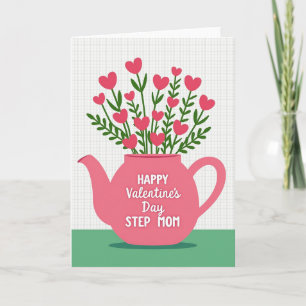 Gingham Teapot Step Mom Valentine Card