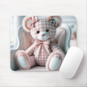 Gingham Teddy Bear On a Chair Mouse Mat