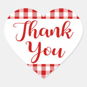 Gingham Thank You Red And White Check Plaid Heart Sticker