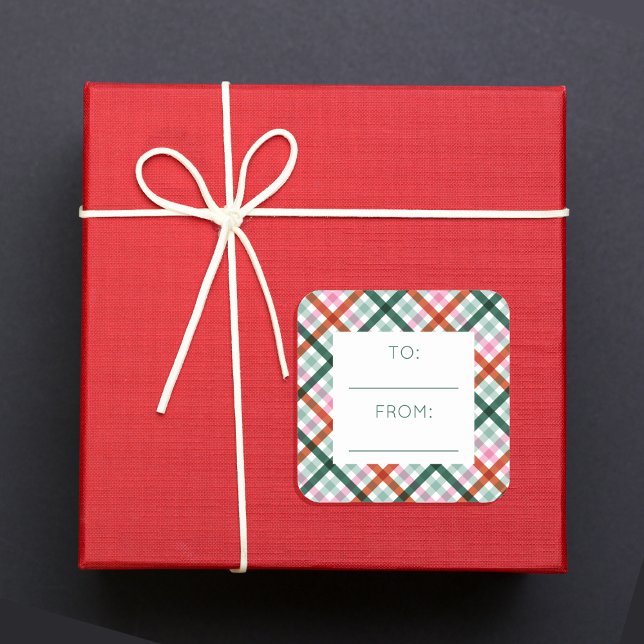 Gingham To From Christmas Gift Stickers (Modern Gingham Pattern sticker with To From space for your Holiday Gift Wrapping season)
