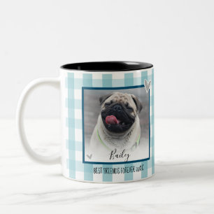 Gingham Two Photo Pet Name Custom Two-Tone Coffee Mug