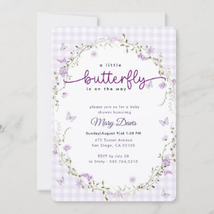 Gingham Watercolor Lavender Butterfly Baby Shower Invitation