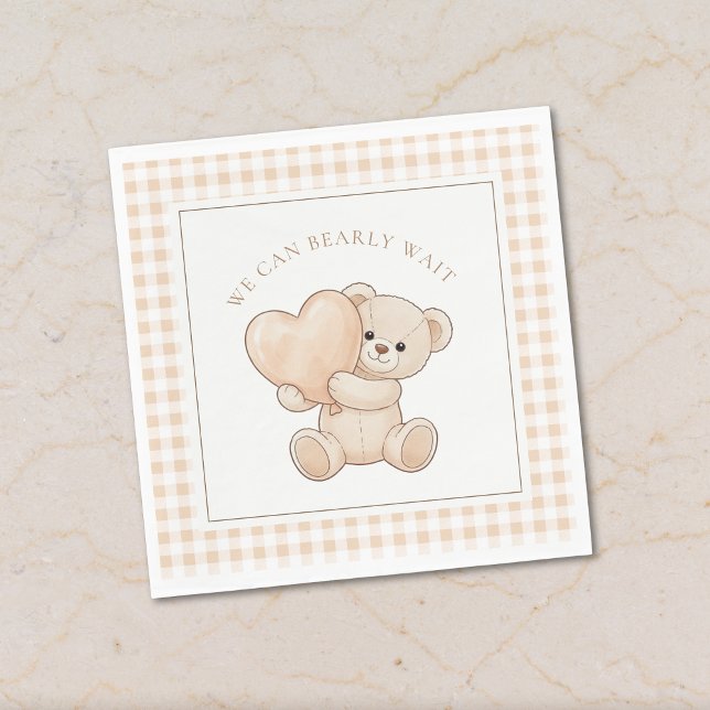 Gingham We Can Bearly Wait Baby Shower Napkins (Creator Uploaded)